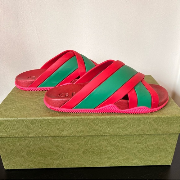 Gucci Shoes - Gucci Women’s Criss Cross Red and Green Slide Sandals 39
